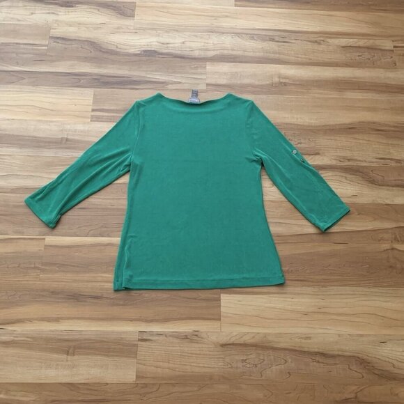 Chico’s Travelers 1 Green Roll Tab 3/4 Sleeve Shirt Top Size 8 - Picture 5 of 8